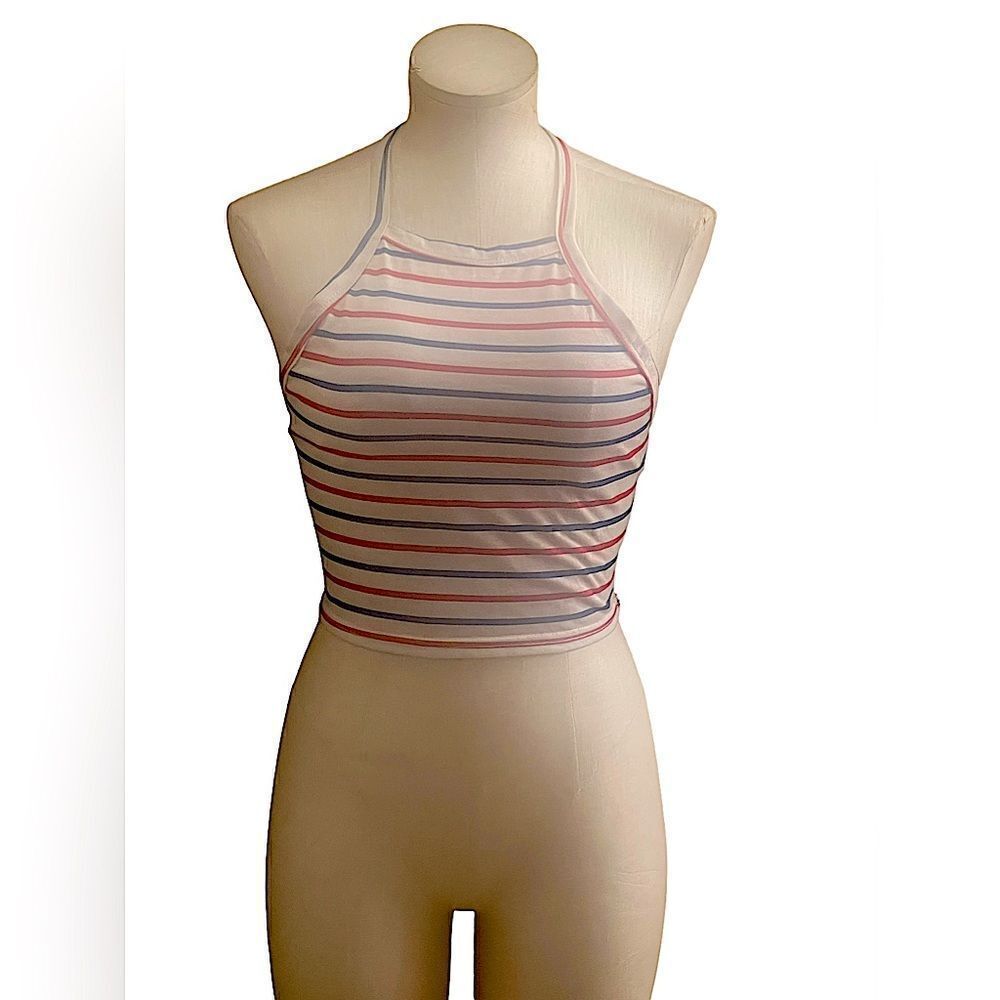 Vibrant Shein Red, White, and Blue Halter Tie Crop Top